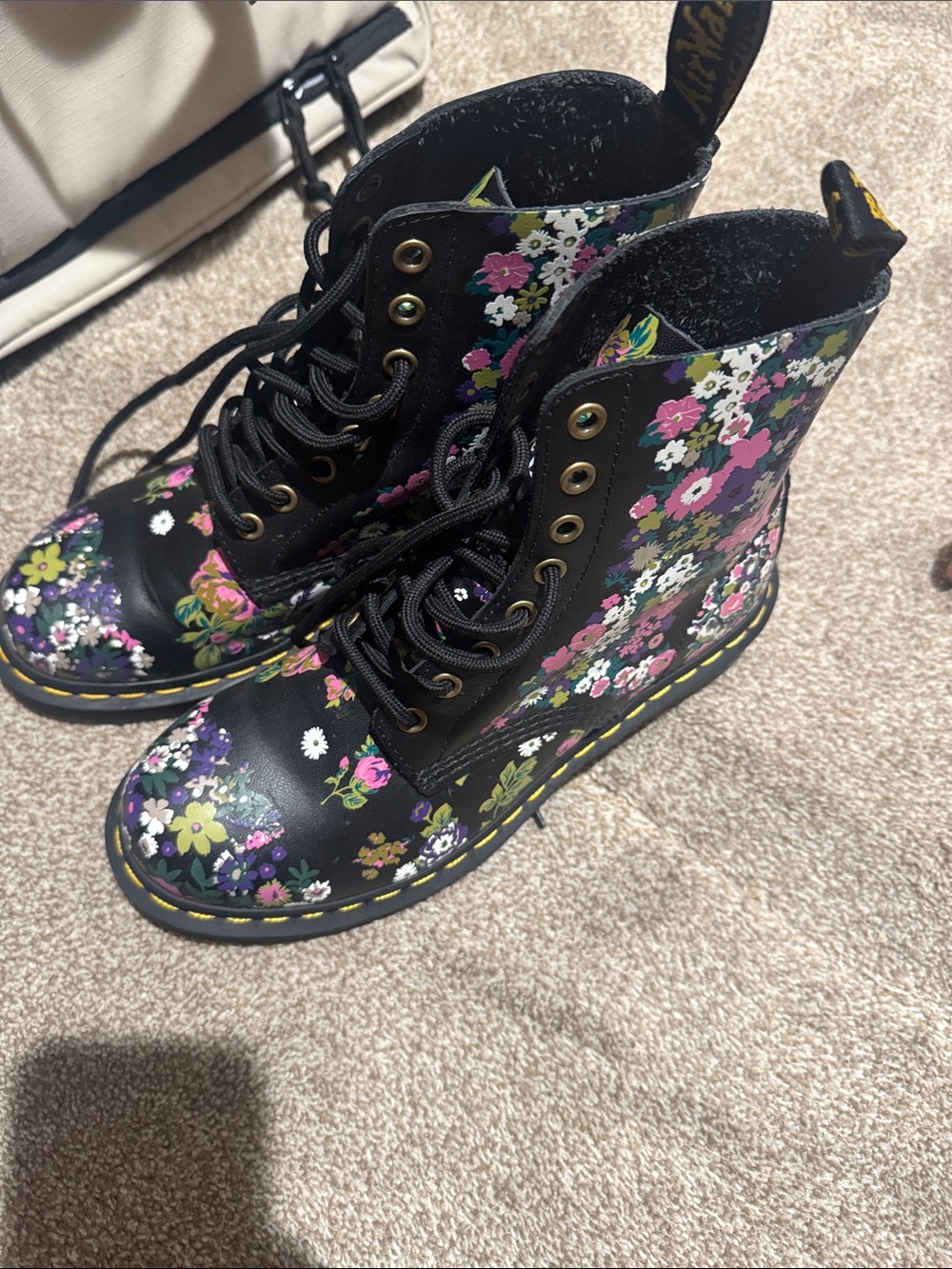 Dr. Martens Black Floral Lace-Up Combat Boots
